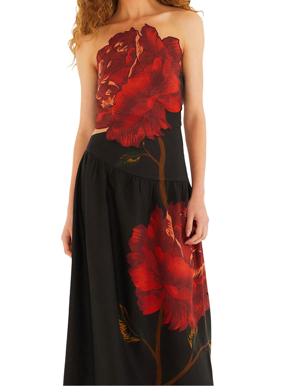 FARM Rio Black Midi Dress with Red Floral Print - Picture 3 of 6